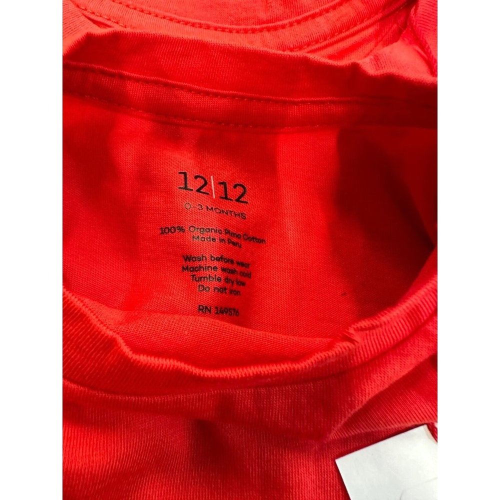 12|12 Short Sleeve Organic Pima Cotton Tee sz 0-3 Months Solid Red Plain T-Shirt - Picture 6 of 6
